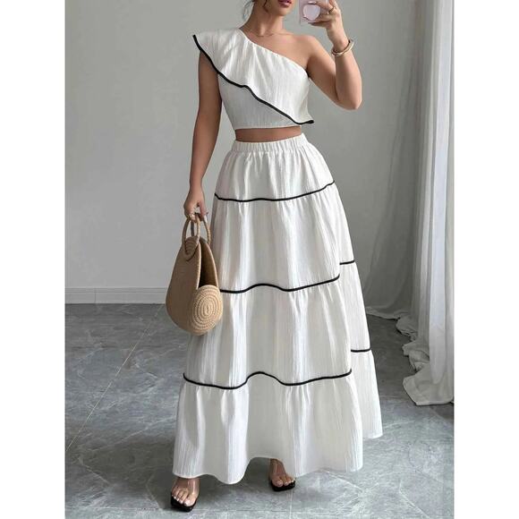 One-Shoulder Ruffle Top and Skirt Two-Piece Set - Picture 3 of 5